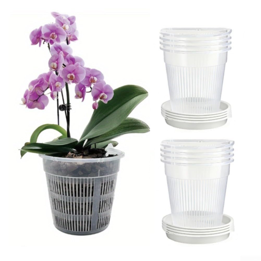 Przezroczyste plastikowe doniczki Doniczka z orchideą otworem drenażowym i tacą, opakowanie 8 sztuk, białe, 14 cm 16(16cm)