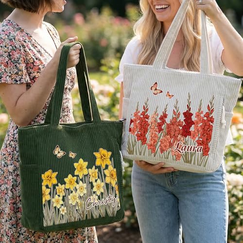 Bolsa Tote Personalizada de Pana con Mariposa para Mujer miniatura 3