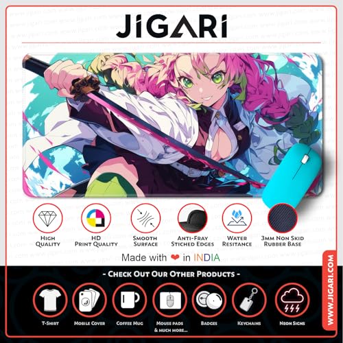 Image of Anime Theme Printed XL Extended Stich Edge Mousead | Smooth Surface Gaming Mousepad with Anti-Slip Rubber Base | 3mm Thick - 11 x 23 Inch (Mitsuri (P107))