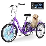 MOONCOOL Electric Tricycle for Adults, 350W 36V Electric Trike Motorized Three Wheel Electric Bicycle, 7 Speeds 3 Wheels Adult Electric Tricycle with Large Basket Up to 60Miles