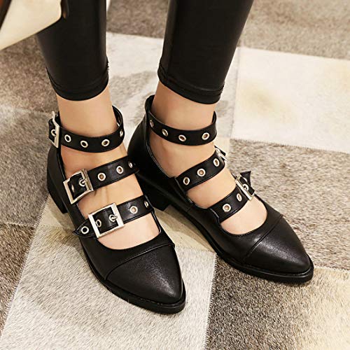 MAVMAX Women's Punk Goth Buckled Mary Jane Shoes Chunky Low Heel Pointed Toe Pumps3