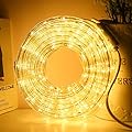 DINGFU 33ft LED Rope Lights,110V 2 Wire Connectable Christmas Rope Lights Outdoor,240 LED Waterproof Indoor Outdoor Warm Rope Lights for Deck, Patio, Pool, Camping, Landscape Lighting (Warm White)