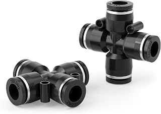 TAILONZ PNEUMATIC 4 Way 1/4 Inch OD Straight Push Fittings Plastic Quick Release Connectors Air Line Fittings PZA-1/4 (Pack of 5)