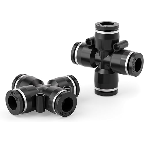 TAILONZ PNEUMATIC 4 Way 1/4 Inch OD Straight Push Fittings Plastic Quick Release Connectors Air Line Fittings PZA-1/4 (Pack of 5)
