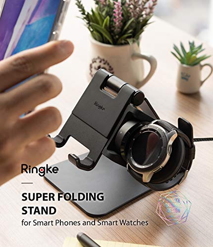 Image of Ringke Super Folding Stand, 2 in 1 Portable Smartphone & Smartwatch Stand Compatible with Galaxy Watch (42mm, 46mm) / Galaxy Gear S3 - Black