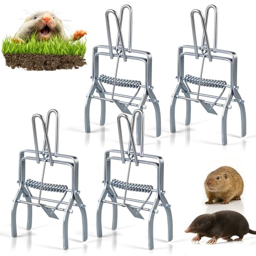 4 Pack Metal Mole & Gopher Trap Tactical Rat Vole Traps Outdoor,Reusable Heavy Duty Galvanized Steel...