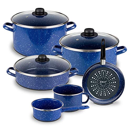 Listado de Bateria de cocina ekco favoritos de las personas. 42 Ekco | Batería de Cocina para Inducción 9 Piezas de Acero Esmaltado - Color Azul