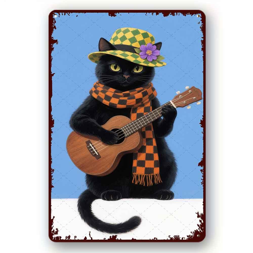 peiyeety Funny Metal Tin Sign That's What I Do I Play Guitar Cat Vintage Metal Sign For Home Outdoor Indoor Office Bar Yard Decor 8x12 Inch