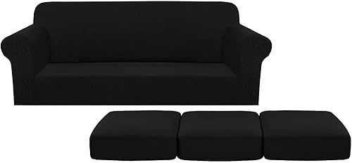 H.VERSAILTEX Funda de sofá de 1 pieza, paquete de fundas de cojín de sofá, 3 piezas, color negro