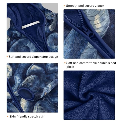 Blue Watercolor Snake Toddler Fleece Jacket Girl Boys Hooded Fleece Jacket Coat Warm Outwear Zip-up 3-10T3