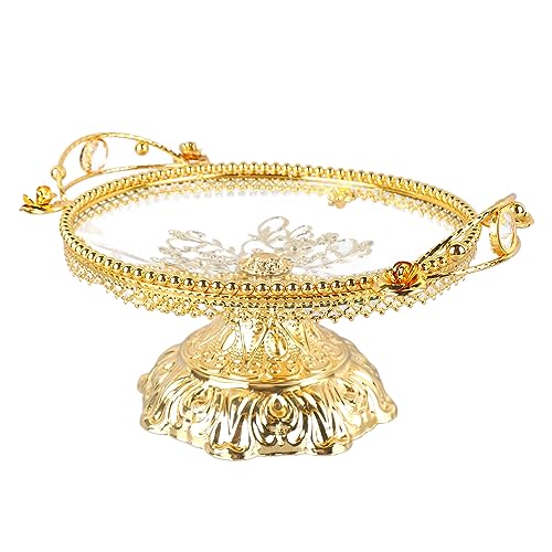 Metal Fruit Tray, Glass Fruit Tray Gold Fruit Bowl Decorative Fruit Basket Fruit Holder Round Storage Tray for Countertop Vegetable Bowls for Kitchen Counter Candy Plate