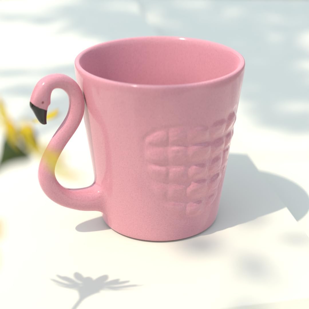 The Earth Store Pink Flamingo Ceramic Coffee Mug 320ML, Microwave and Dishwasher Safe Coffee/Tea/Milk Mug | Perfect for Gifting and Daily Use Set of 1