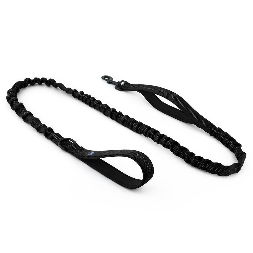 Hank Army Tactical Dog Leash | 3M Reflective | Heavy Duty Rope | Military Grade Metal Hook | Stretchable | Soft Double Handle | Suitable for Training, Walking, Adventure (Black 6 Feet)