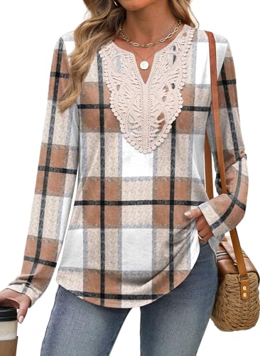 Image of XIEERDUO Boho Tops for Women Blouses Dressy Casual V Neck Long Sleeve Shirts Fall Outfits Trendy Vacation Clothes