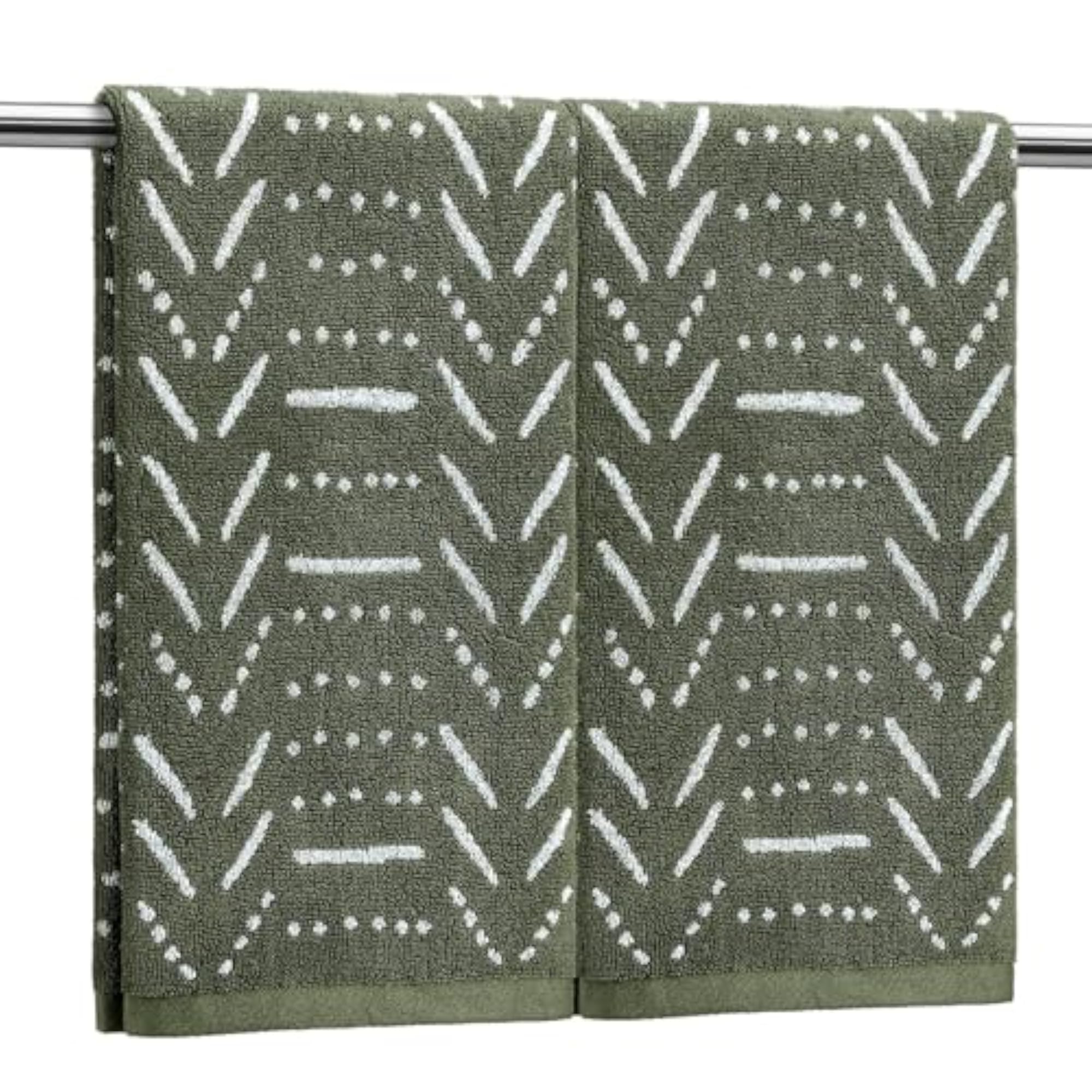 Olive Green Boho Aztec Hand Towels, Set of 2