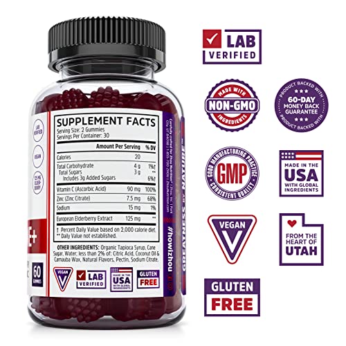 Zhou Nutrition ElderMune Sambucus Elderberry Gummies with Zinc and