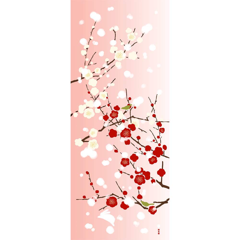 HAMAMONYO Picture Tenugui 'Red and White Plum Blossoms in Snow'