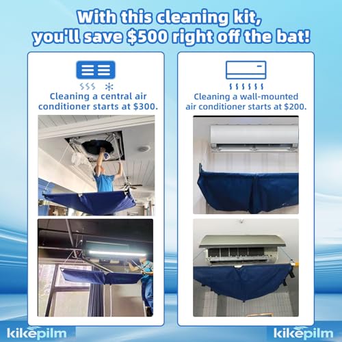 Mini Split Cleaning Kit Bag,Split Ac Unit Cleaning Bag Kit for Cleaning Wall-Mounted Air Conditioners and Duct Units(Blue, 21 PCS with Kettle, Size: 33-122 Cm 15.35-48 Inches