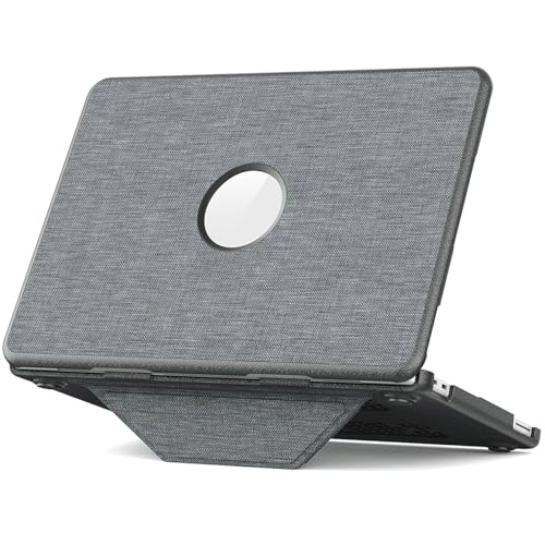 Image of ProElite Case for MacBook Neo 13 inch 2026, Fabric Material Hard Shell with Slim TPU Bumper and Fold Kickstand, Grey