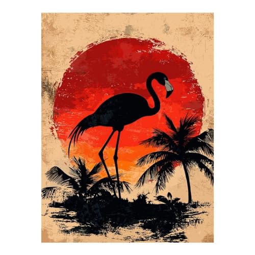 Art diamant coucher de soleil flamant rose pour une décoration murale relaxante