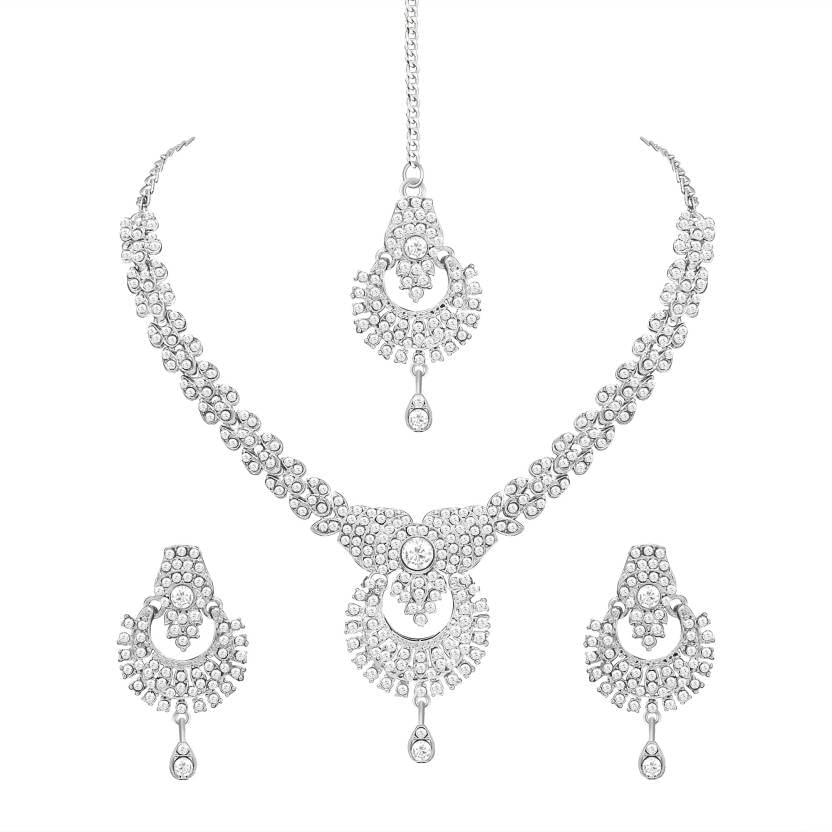 Image of Atasi International Delightful Rhodium Silver Plated Alloy Choker Necklace Set For Women