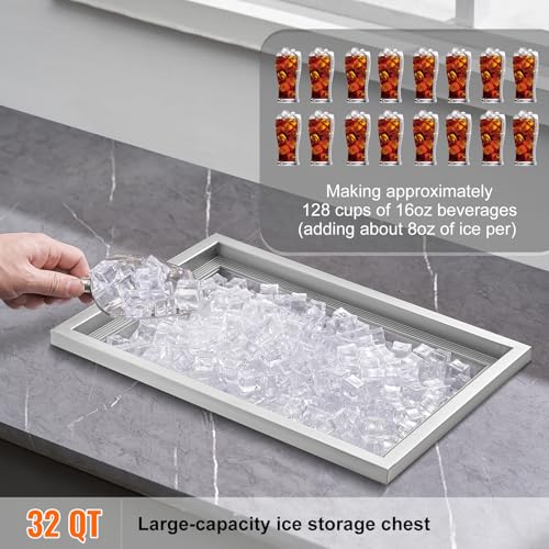 Image of VEVOR Drop in Ice Chest, 20 inch L x 14 inch W x 12 inch H Stainless Steel Ice Cooler, Commercial Ice Bin with Cover, 40 qt Outdoor Kitchen Ice Bar, Drain-Pipe and Drain Plug Included, for Cold Wine Beer