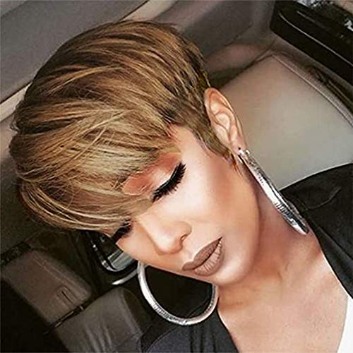 Straight Pixie Cut Wigs with Bang Brazilian unprocessed Human Hair Wigs For Black Women Mix Color Short Human Hair Wig (OT30)