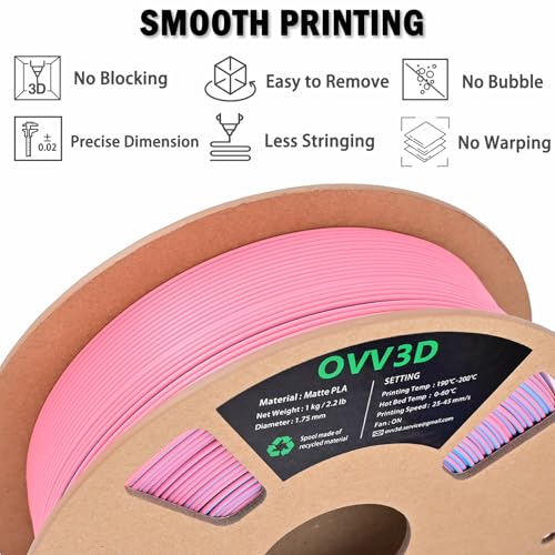 Image of OVV3D PLA Filament 1.75mm, Matte Macaron PLA 3D Printer Filament,Dual Color PLA Sky Blue and Pink, + /-0.02mm 1kg