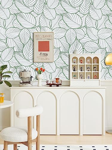 Kitico Peel And Stick Wallpaper Leaf Wallpaper Removable Leaf Contact Paper Green Leaf Self Adhesive Wallpaper Waterproof Leaves Wallpaper For Bedroom Vinyl Roll 17.7''X78.7'' #TOP1