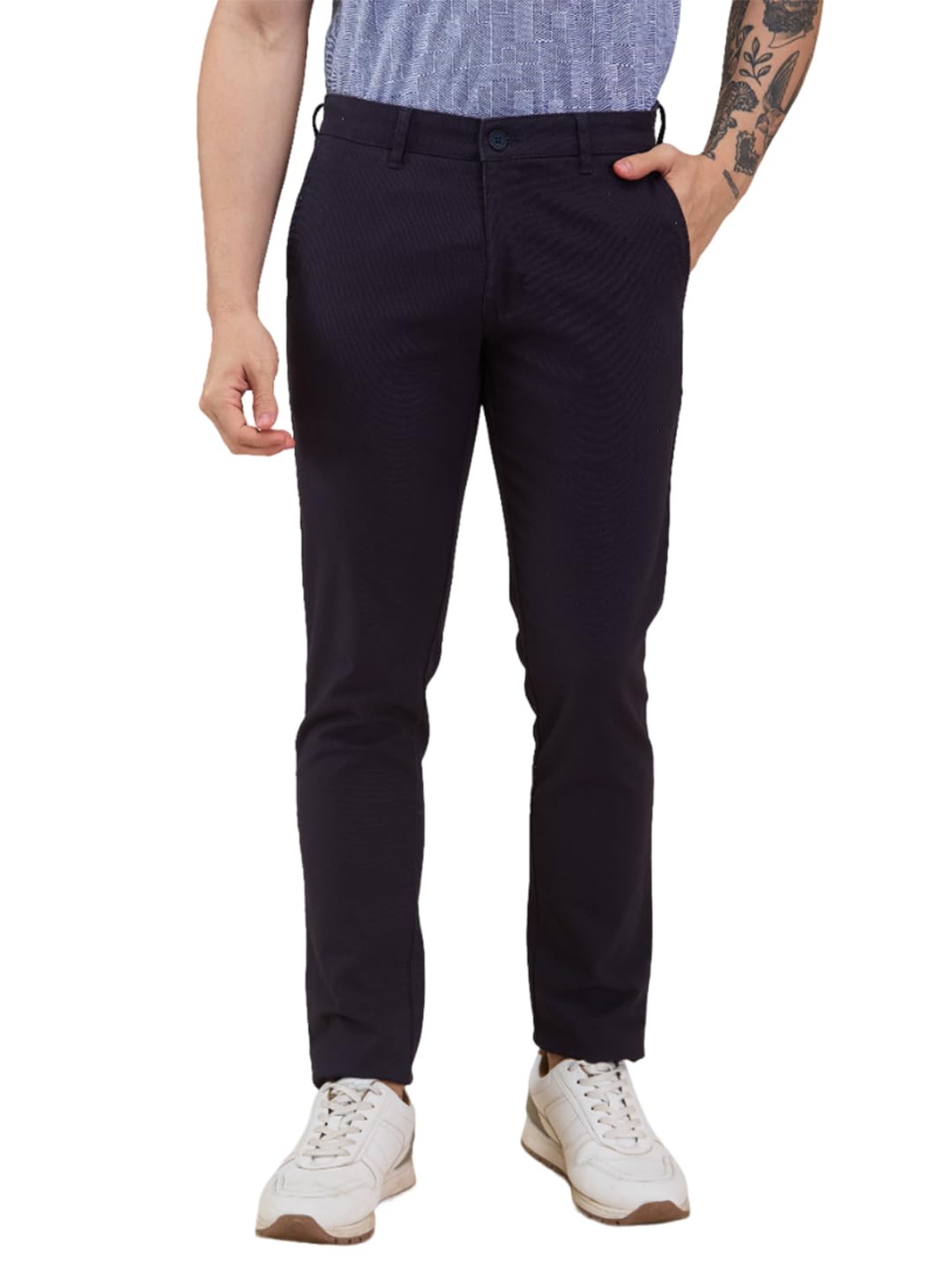 parx Men Low Rise Tapered Fit Solid Pattern Cotton Blend Flat Front Casual Trouser-picture-39