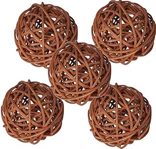 5 Pieces Wicker Rattan Balls Decorative Orbs Vase Fillers for Craft, Party, Wedding Table Decoration, Baby Shower, Aromatherapy Accessories (Brown, 4 Inch)