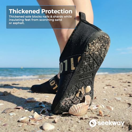 Image of SEEKWAY Water Shoes Women Men Adult Quick-Dry Aqua Socks Barefoot Non Slip for Beach Swim River Pool Lake surf Black SK002(U)