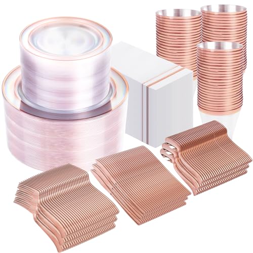 GATHER 700PCS Rose Gold Plastic Plates - Clear Rose Gold