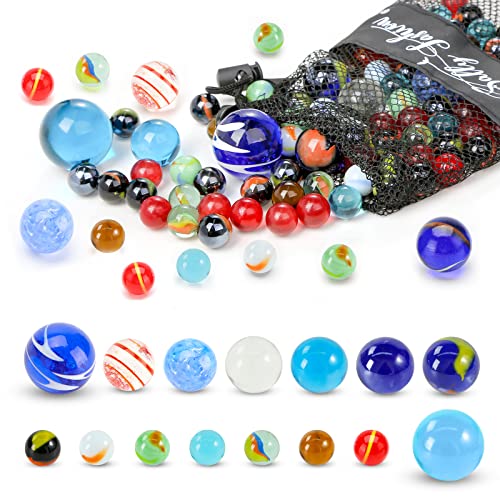 SallyFashion 85 Pieces Planet Marbles in Drawstring Bag, Space Marbles for Kids, Marbles Assorted Sizes for Party Favor Stocking Stuffer DIY Home Decor