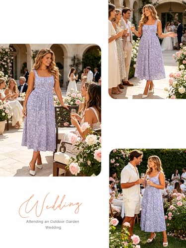 Image of YIOYOLA Womens Casual Summer Dress with Pockets | Sleeveless Square Neck Flowy A-Line Midi Sundress for Beach & Wedding Guest