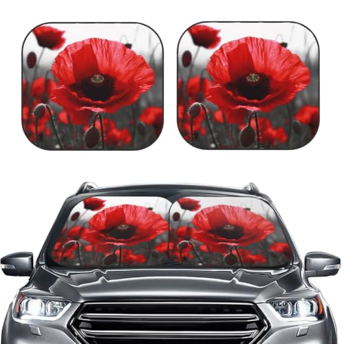 Pare-soleil de voiture pliable à motif floral rouge en taille S pour pare-brise 2 pièces