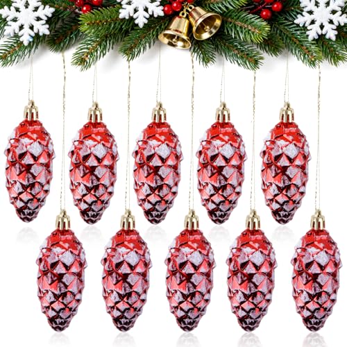 Joxessaien 10 Stück Christbaumschmuck Zapfen Rot, Baumschmuck...