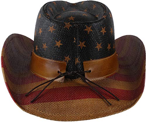 Enimay Western Outback Cowboy Hat Men's Women's Style Straw Felt Canvas (USA Star Band)