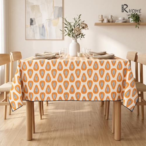 Image of R home Papaya Print Table Cover | 100% Cotton | 140 x 225 cm (56 x 90 Inch) | Decorative Table Cover with Peko Border | Perfect for 6-8 Seater Dining Tables | Indoor & Outdoor Use