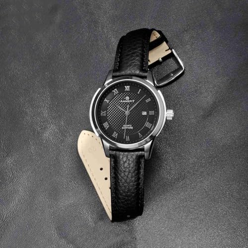 Image of ANNEFIT Watch Band 14mm, Quick Release Textured Padded Leather Straps with Rose Gold Buckle for Men and Women (Black)