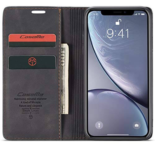 Iphone Xr Wallet Case Iphone 10R Leather Case, Sinianl Folio Case With Kickstand Credit Card Holder Magnetic Closure Folding Flip Book Cover Case For Apple Iphone Xr Iphone 10R - Black #TOP1