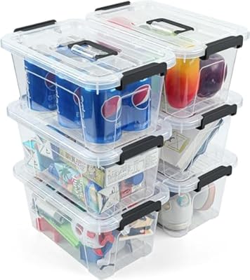 AREYZIN Plastic Storage Bins With Lids,6 Pack Storage Organizer Bins,7 Quart Stackable Storage Basket with Lid and Gray Handle Buckle Easy for Home Office Organization,with Clear Lids