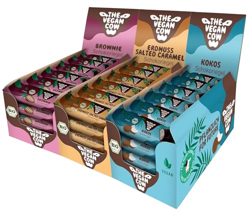 THE VEGAN COW - Schokoriegel Big Pack Mix 72 Riegel (2880g), 24x Brownie, 24x Erdnuss Salted Caramel und 24x Kokos - vegan, bio, glutenfrei - 100% natürliche Zutaten