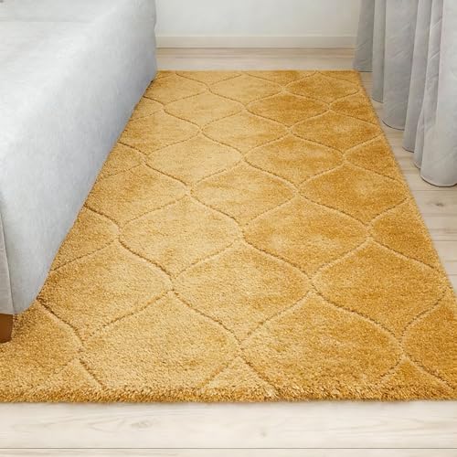 Image of Carpet for Hallway, Kitchen, and Modern Interiors, Cozy Shag Runner for Living Room, Entryway & Office Decor Size 3x5 feet Full Gold