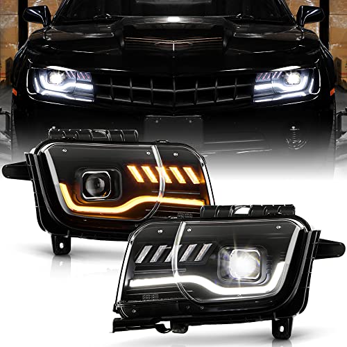 ACANII - For [Halogen Type] 2010-2013 Chevy Camaro Full LED Switchback Sequential Tube Projetor Headlights Headlamps Set