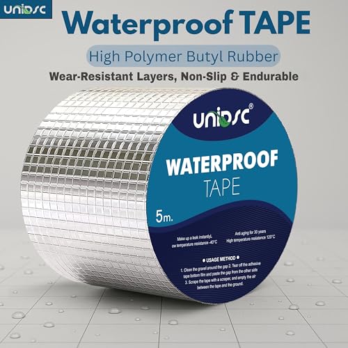 Image of UNIDSC Super Strong Adhesive Waterproof tape Permanent Repair Roof Water Leakage Solution Rubber Foil Suitable for Roof Leak, surface Crack, Window Sill Gap, Boat Sealing, Tank Leak (4 Inch (10CM*5M))