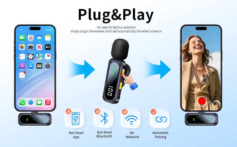 Image of Wireless Lavalier Microphone with Magnetic Clip & LED Display, Mini Lapel Mic，Wireless Microphone for iPhone,Android, iPad, for Video Recording, Streaming, Interview, Vlog,Tiktok,YouTube