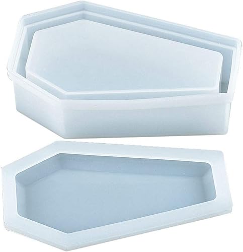 Szecl Caja de ataúd de resina de cristal epoxi molde de silicona caja de almacenamiento de joyas oscuro vampiro ataúd forma espejo manualidades,