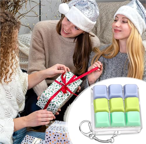 Image of 9 in 1 Keyboard Fidget Toy, Fidget Clicker Keychain Stress Relief Button Toy for Adults, Colorful Macaron Stress Relief Gifts for Stress Relief and Pass Time