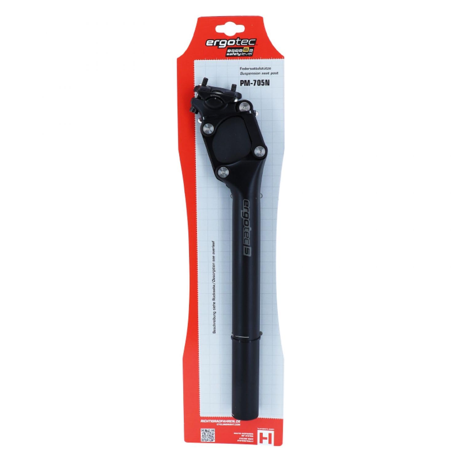 Tija de suspensión Ergotec PM-705N alum., negro, 31,6x350mm recorrido 27mm
